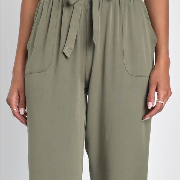 NWT Lulus  Sebastian Olive Green Tie Waist Pants - Picture 10 of 13